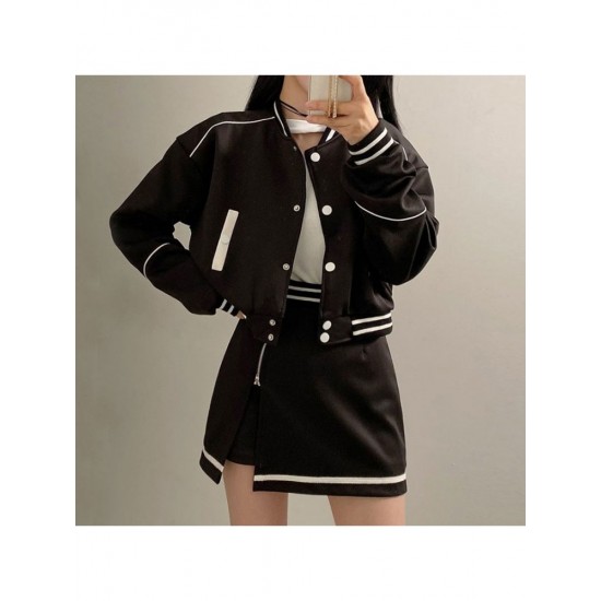  American Street Stand Collar Baseball Jacket For Women