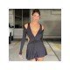 Backless Deep V Neck Black Mini Dress