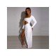 Sexy Square Neck White Cocktail Slit Maxi Dress