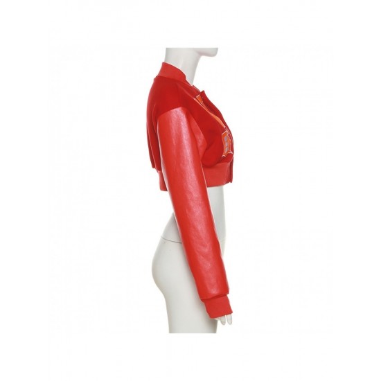  Autumn Letter Contrast Color Women's Crop Jacket