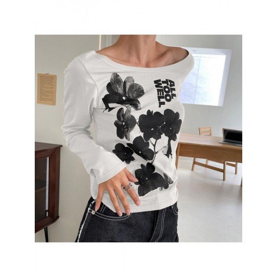 Ladies Flower Pattern Long Sleeve T Shirts