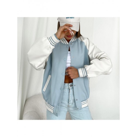  2022 Casual Contrast Color Women's Baseball Jacket