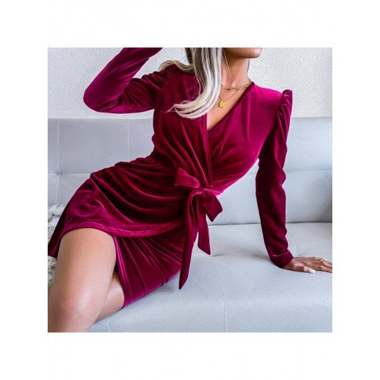  Sexy Velvet V Neck Bubble Sleeve Party Dress