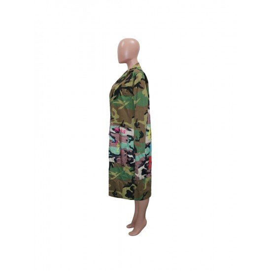 Fall Camouflage Letter Printed Long Coats For Women