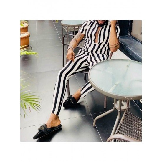  Men's Contrast Color Striped Two-Piece Trouser Sets