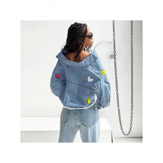  Fashion Heart Printed Women's Denim Jacket