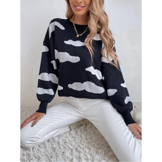 Ladies Black Cloud Pattern Pullover Sweaters