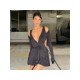 Backless Deep V Neck Black Mini Dress