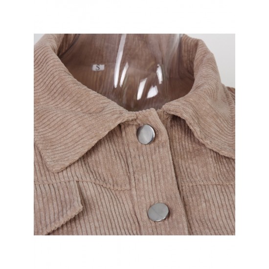  Winter Corduroy Pure Color Lantern Sleeve Women Jacket