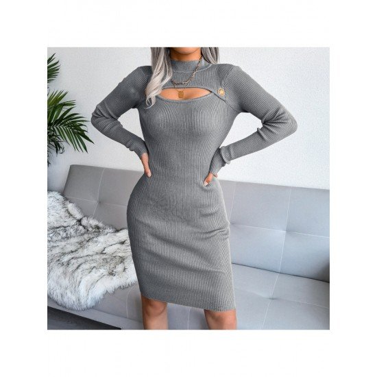  Sexy Hollowed Out Pure Color Knitted Dress