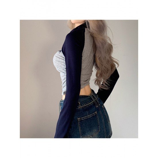 Raglan Sleeve Ruched Long Sleeve Crop Tops