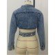 Designer Notch Collar Long Sleeve Cropped Denim Jackets