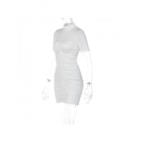 Summer White Ruched Short Sleeve Dresses