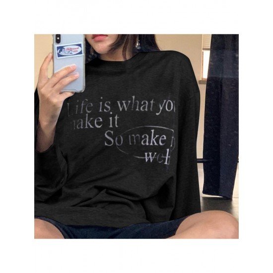  Loose Crew Neck Letter Printing Women's Top