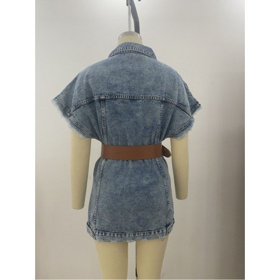  Pure Color Bat Sleeve Denim Jacket For Women