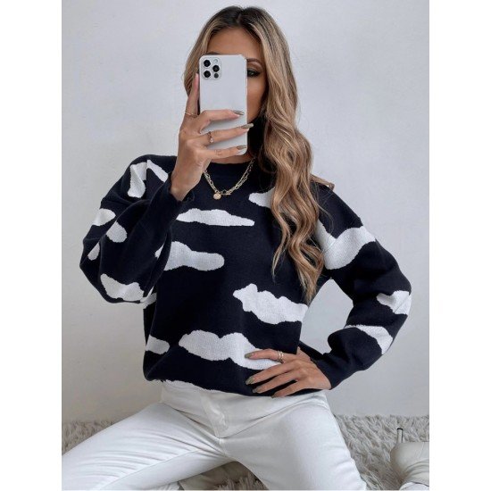 Ladies Black Cloud Pattern Pullover Sweaters