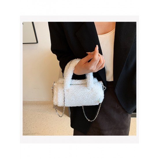 Casual Fluffy Solid Chain Shoulder Bags