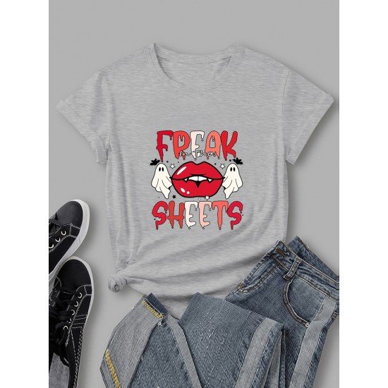 Ghost Halloween Lips Graphic White T Shirts