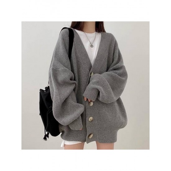 Lantern Sleeve Loose Sweater Coats For Women