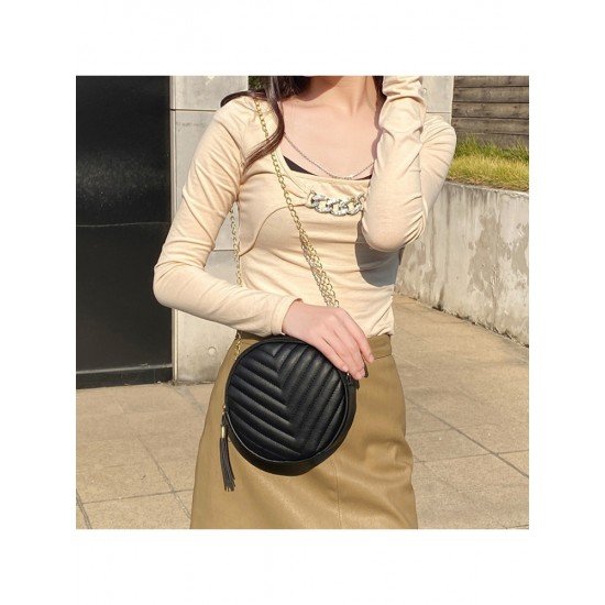  2022 Pure Color PU Women's Round Bags