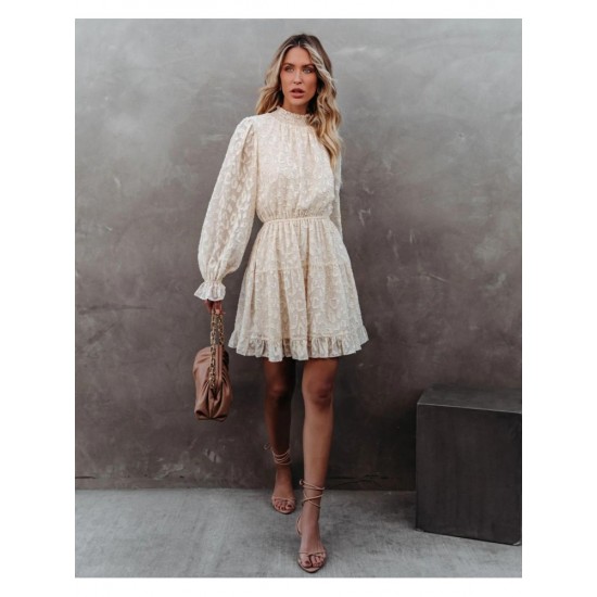  2022 Jacquard Ruffle Women's Long Sleeve Dress