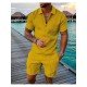  Men's Casual Pure Color Polo Shirt And Shorts Sets