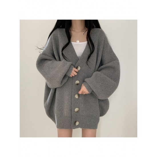 Lantern Sleeve Loose Sweater Coats For Women