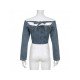 Designer Square Neck Blue Denim Cropped Jackets