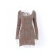 Fall Scoop Neck Solid Long Sleeve Short Dress