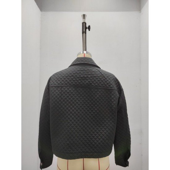 Rhombus Lattice Pockets Black Jacket Coats