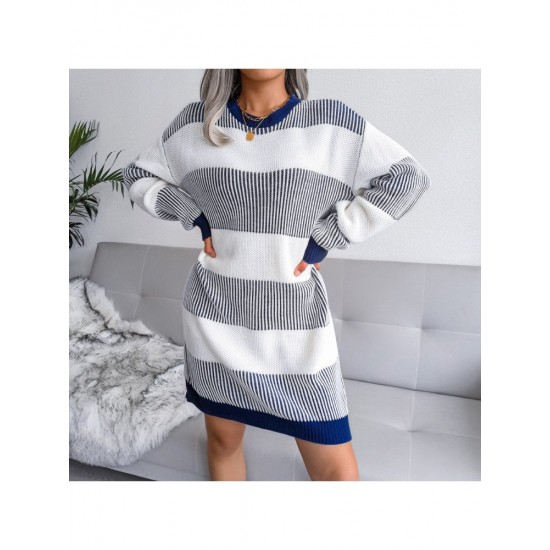 Ladies Casual Striped Sweater Dresses