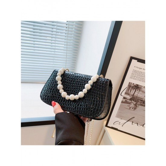  2022 Niche Crocodile Print Faux Pearl Shoulder Bag