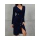 Casual V Neck Long Sleeve Knee Length Dress