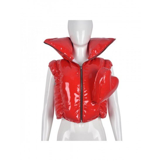 Designer PU Heart Crop Sleeveless Jacket Coats