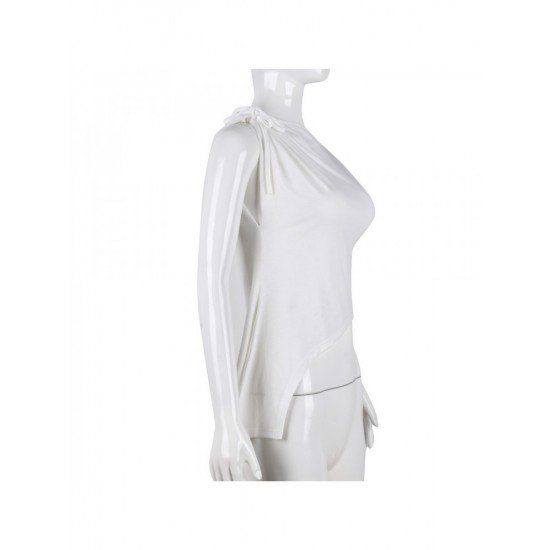 Designer Asymmetry Tie Wrap White Ladies Tops