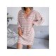 V Neck Striped Lantern Sleeve Sweater Dress