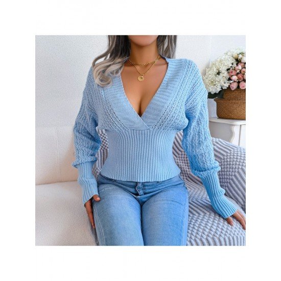 V Neck Solid Long Sleeve Ladies Sweaters