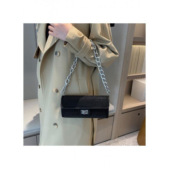  Hot Drilling Chain Twist Lock Black Shoulder Bags