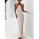  Summer Backless Sleeveless Contrast Color Knitted Dress