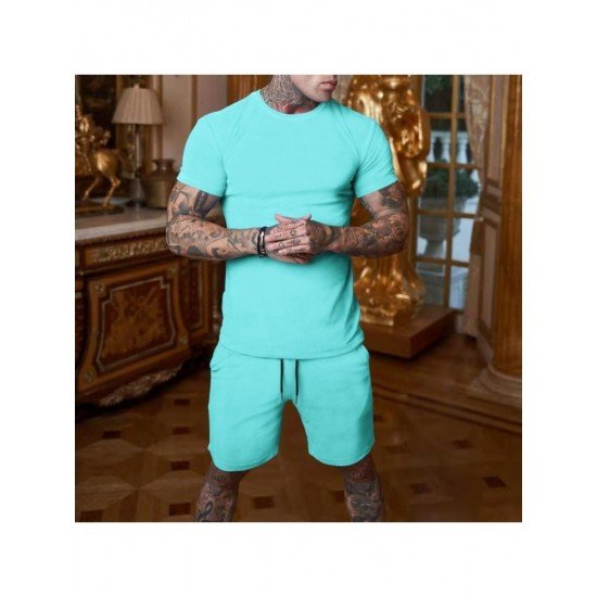  Pure Color Top And Pocket Shorts Men's Casual Suits