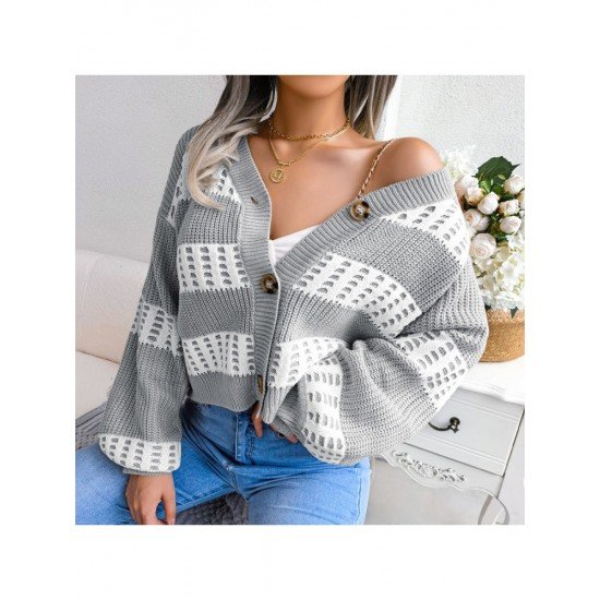 Lantern Sleeve V Neck Sweater Cardigan Coats