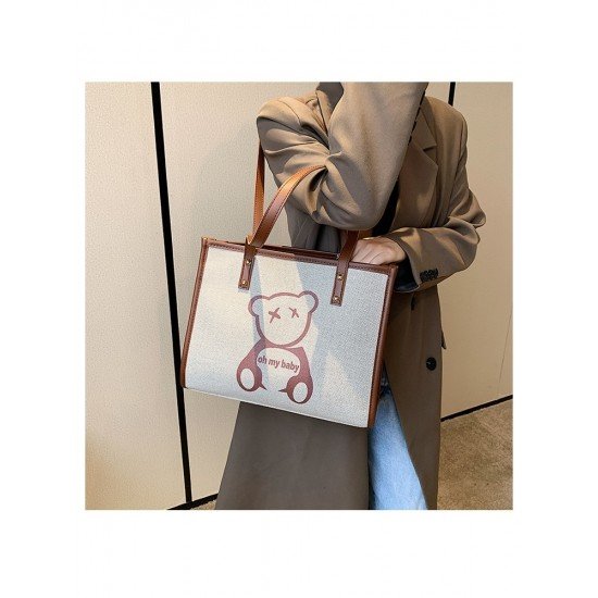 Contrast Color Bear Printed Tote Bags