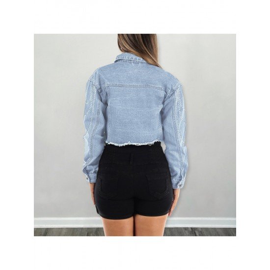 Cool Street Blue Women Denim Jacket Coats