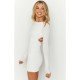 Ruched White Cut Out Long Sleeve Short Dress