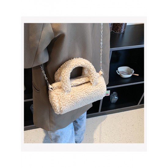 Casual Fluffy Solid Chain Shoulder Bags