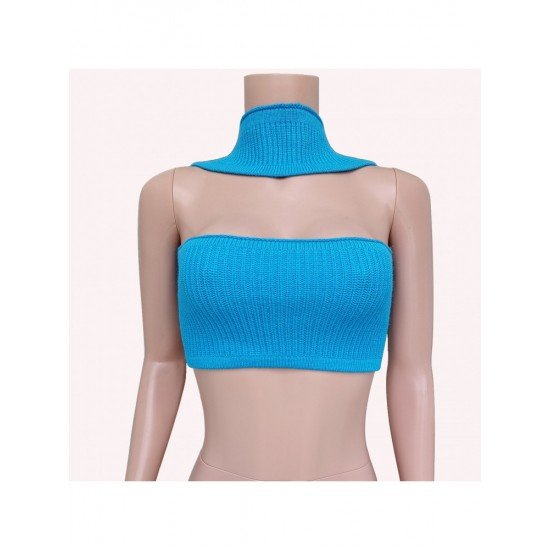  2022 Halter Pure Color Backless Crop Sweater