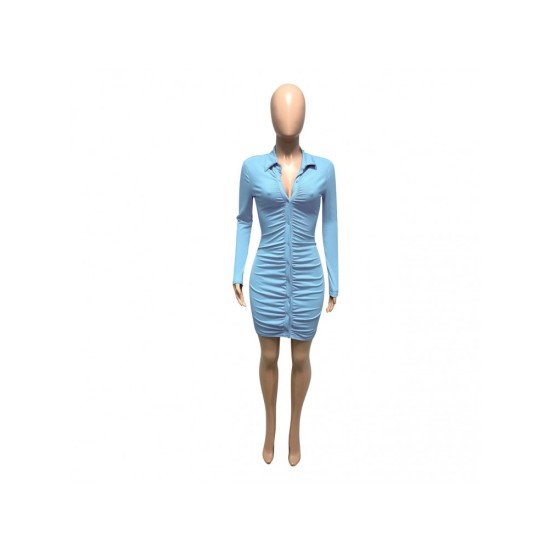 Ruched Solid Long Sleeve Mini Dress