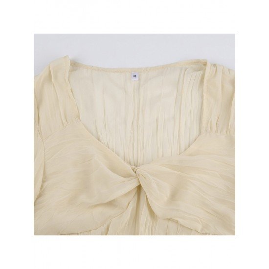 Ladies Chiffon V Neck Ruched Flare Sleeve Tops