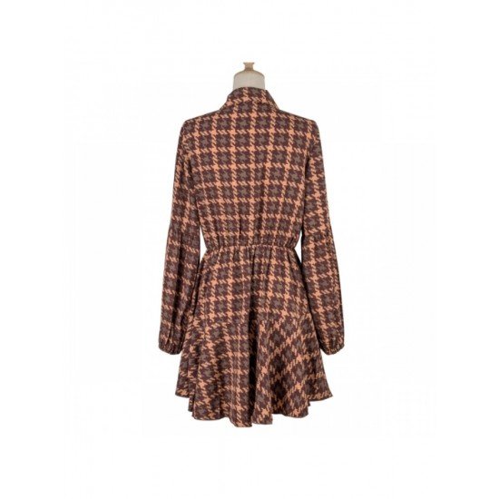 Houndstooth Patchwork Long Sleeve Fall Dress