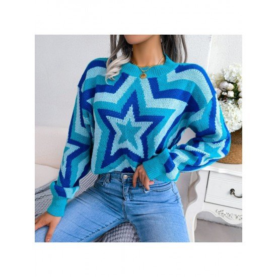 Contrast Color Star Pullover Sweaters For Women